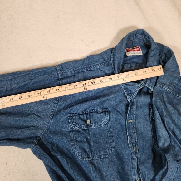 Wrangler Premium Quality Blue Denim Button Shirt Mens XL Pockets Western America - Picture 7 of 15